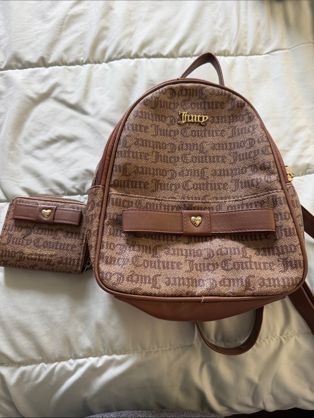 Juicy Couture Brown Monogram Backpack with Matching Wallet